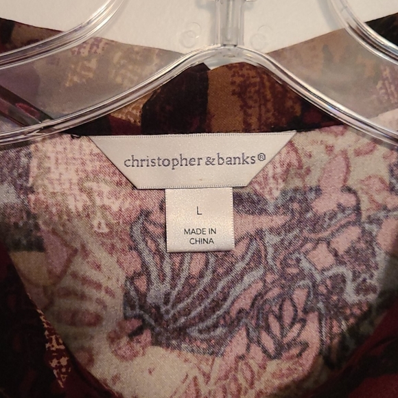 Christopher & Banks zippered blazer jacket burgundy, tan & black Sz L - Picture 2 of 4